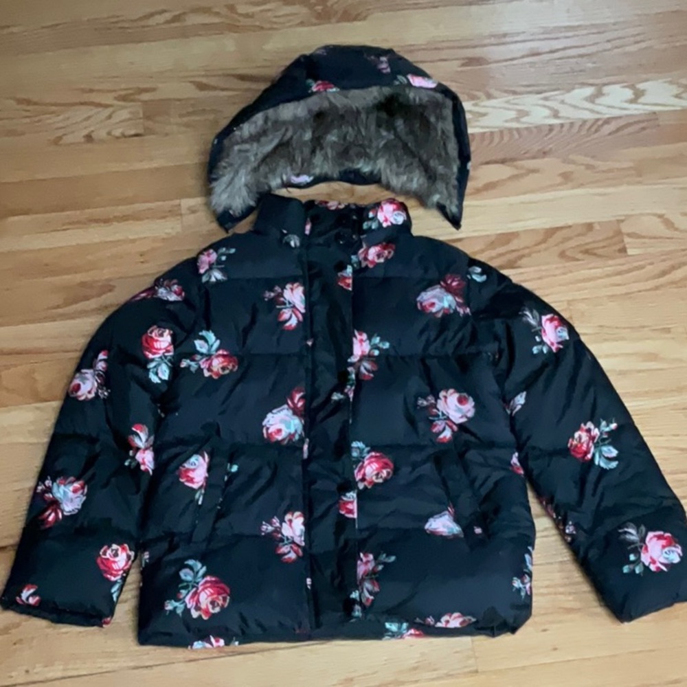 Floral Puffer Jacket with Detachable Hood girls L